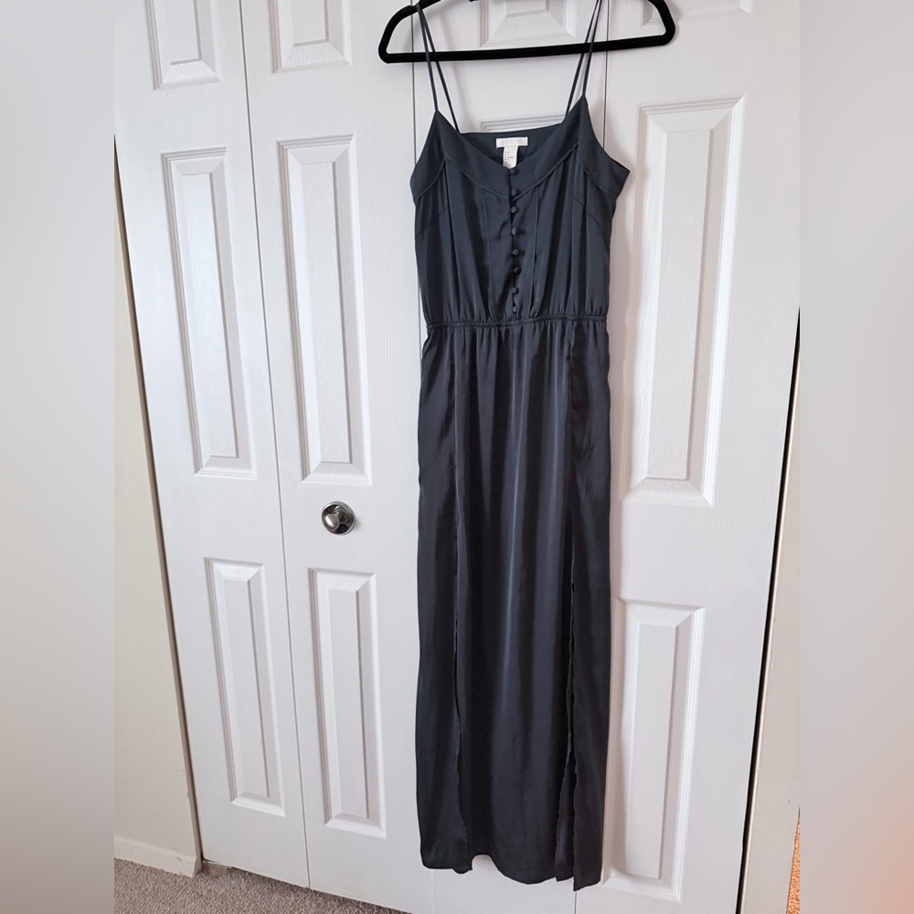 H&M Conscious Collection spaghetti strap gunmetal grey slip Gray Maxi Dress